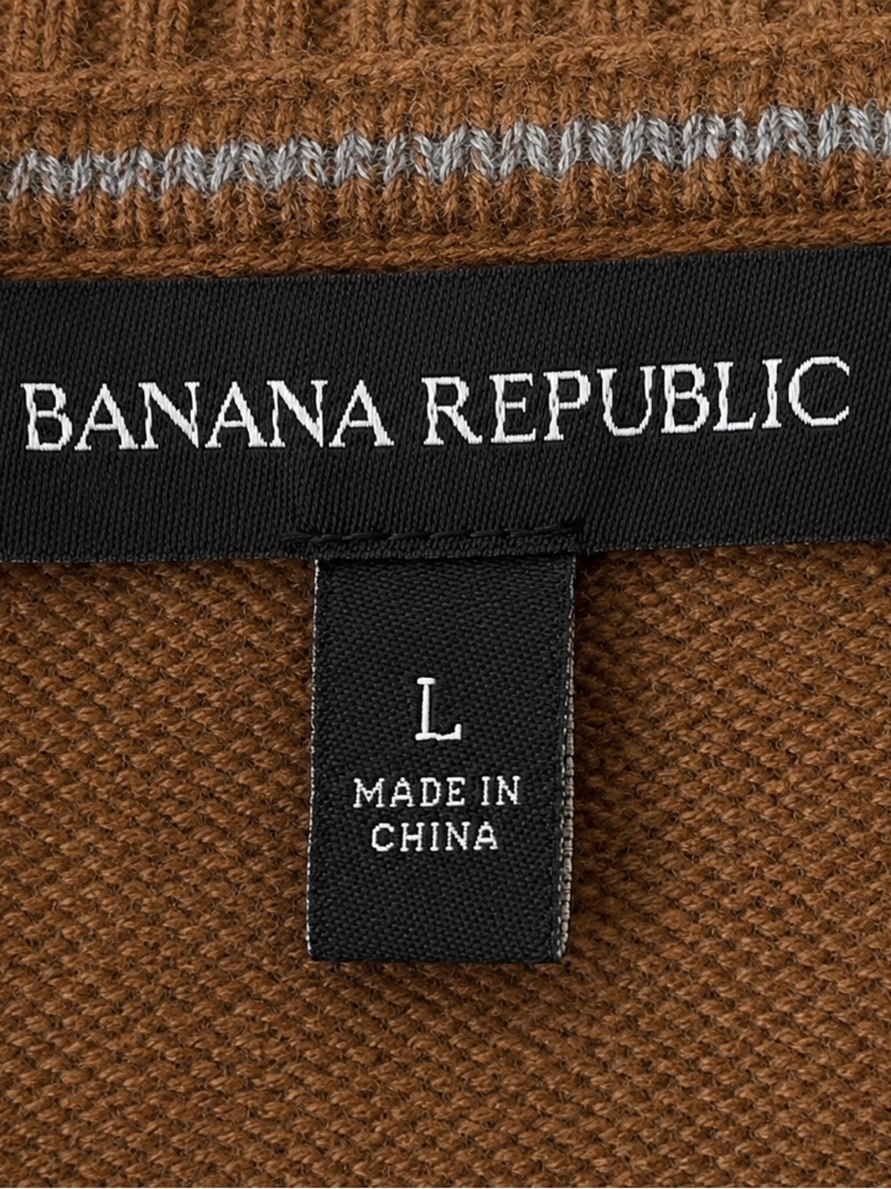 Banana Republic Merino Wool Blend V Neck Sweater Elbow Patch Brown Men’s L - Picture 5 of 6